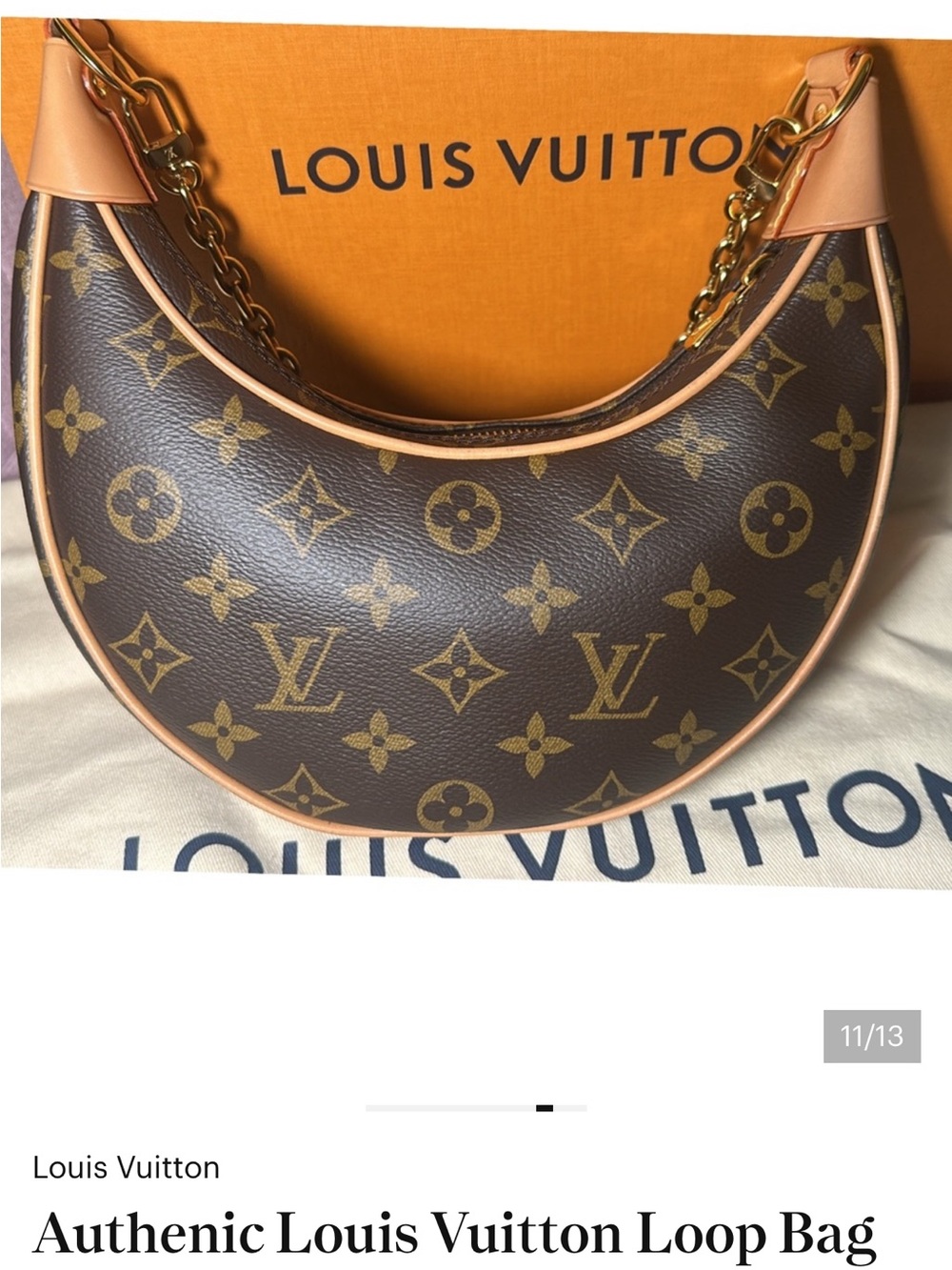 Authenic Louis Vuitton Monogram Loop Pm Shoulder Bag with Gold Chain - Picture 4 of 13